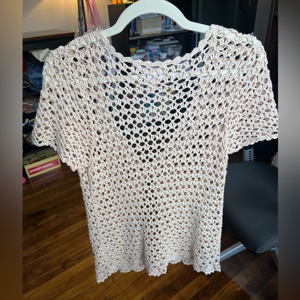 Christopher & Banks Hand-Crocheted Cream Short Sleeve Cardigan - Picture 2 of 8